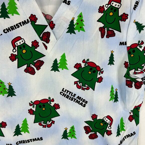 Mr. Men & Little Miss Christmas Scrub Top Unisex Size Medium White Patterned - Picture 3 of 8